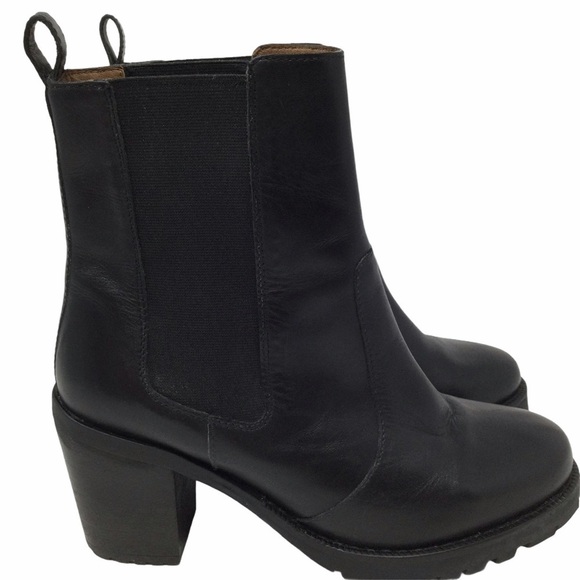 H&M black leather chunky heel ankle Boots - Picture 2 of 13